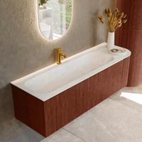 Badmeubel Mondiaz Kurve-Dlux | 145 cm cm | Meubelkleur Ruby | Wastafelkleur Opalo | Solid surface | Wasbak links zijde spoelbak | 1 kraangat