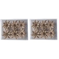 18x Kerstboomversiering champagne glitter bloemen op clip 8 cm - thumbnail