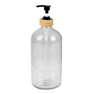 Urban Living Zeeppompje/zeepdispenser - glas/bamboe - transparant - 1 liter - 24 cm   -