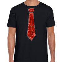 Verkleed t-shirt voor heren - stropdas rood - pailletten - zwart - carnaval - foute party Verkleed t-shirt voor heren - stropdas rood - pailletten - zwart - carnaval - foute party
