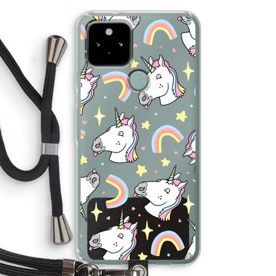 Rainbow Unicorn: Pixel 5 Transparant Hoesje met koord