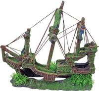 Polyresin ornament gezonken galjoen met gaten en mos 30 cm - Gebr de boon