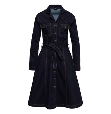 Queen Kerosin Workwear Denim Swing Dress With Tieable Belt-L Queen Kerosin Workwear Denim Swing Dress With Tieable Belt-L