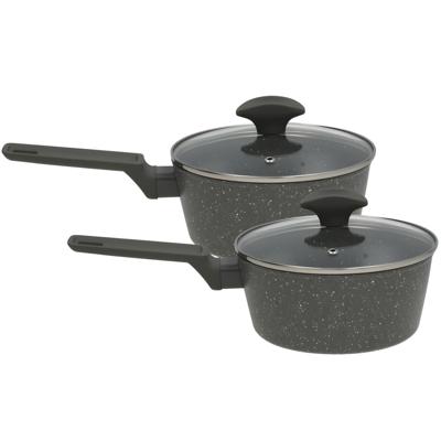 Steel en sauspannen set - 2x stuks - zwart marble - D18 cm en D16 cm - aluminium - melk pan