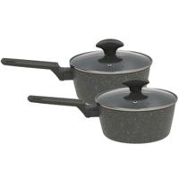 Steel en sauspannen set - 2x stuks - zwart marble - D18 cm en D16 cm - aluminium - melk pan