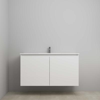 On-Line Onderkast - 120 cm - Bouwpakket - Greeploos 2 Deuren - Porseleinen Wastafel - 1 Kraangat - Hoogglans Wit
