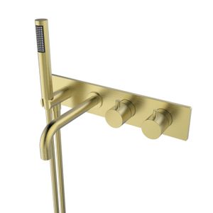 Badkraan Inbouw BWS Thermostatisch 2-knops Geborsteld Messing Goud