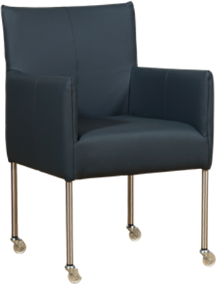 Blauwe leren moderne kuipstoel Desire - poot rond rvs met wiel - Toledo Leer Marine (blauw leer)
