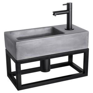 Differnz Ravo fonteinset beton donkergrijs - kraan recht - met handdoekrek - 38.5 x 18.5 x 9 cm - mat zwart