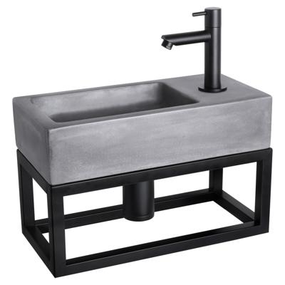 Differnz Ravo fonteinset beton donkergrijs - kraan recht - met handdoekrek - 38.5 x 18.5 x 9 cm - mat zwart