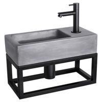Differnz Ravo fonteinset beton donkergrijs - kraan recht - met handdoekrek - 38.5 x 18.5 x 9 cm - mat zwart