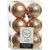 24x stuks kunststof kerstballen toffee bruin 6 cm glans/mat - thumbnail