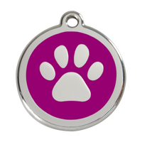 Paw Print Purple roestvrijstalen hondenpenning large/groot dia. 3,8 cm - RedDingo