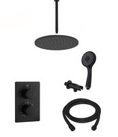 Saniclear Nero inbouw regendouche mat zwart met plafond arm, 20cm hoofddouche en 3 standen handdouche - thumbnail