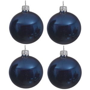 4x Glazen kerstballen glans donkerblauw 10 cm kerstboom versiering/decoratie   -