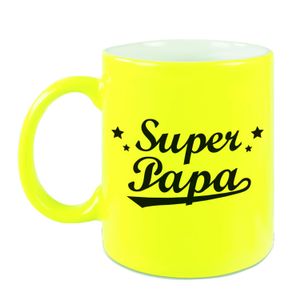 Super papa mok / beker neon geel voor Vaderdag/ verjaardag 330 ml