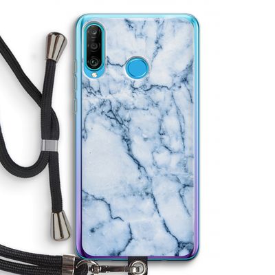 Blauw marmer: Huawei P30 Lite Transparant Hoesje met koord