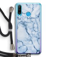 Blauw marmer: Huawei P30 Lite Transparant Hoesje met koord