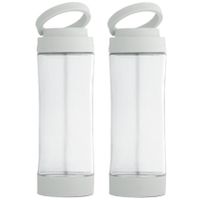 2x Stuks glazen waterfles/drinkfles met witte kunststof schroefdop en smartphone houder 390 ml