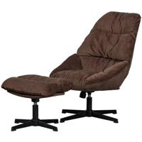 WOOOD Yaro Draaifauteuil Met Hocker - Chenille - Espresso - 94x71x83 - thumbnail