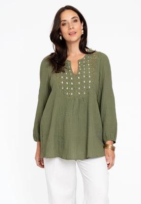 Yoek Blouse met kralen | Licht Groen | Maat 50/52
