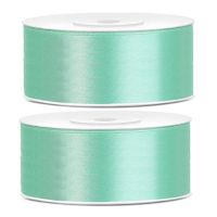 2x Hobby/decoratie mint groene satijnen sierlinten 2,5 cm/25 mm x 25 meter