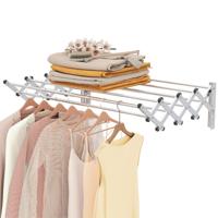 Droogrek voor Wandmontage Uittrekbaar van Roestvrij Staal met 8 Stangen 25 kg Draagkracht voor Bijkeuken Badkamer