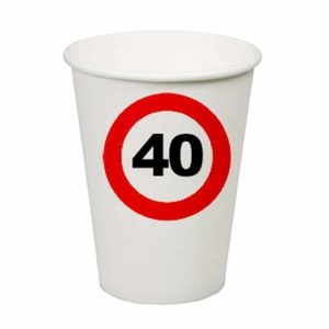 40x stuks verjaardag/feest bekertjes 40 jaar stopbord thema