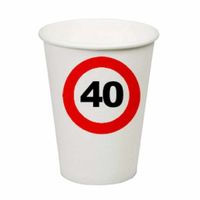 40x stuks verjaardag/feest bekertjes 40 jaar stopbord thema