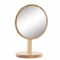 Items Make-up spiegel op standaard - rond - bamboe - 22 cm   -