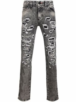 Philipp Plein jean à détails effilochés - Gris