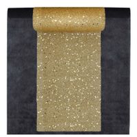 Feest tafelkleed met glitter tafelloper - op rol - zwart/goud - 10 meter