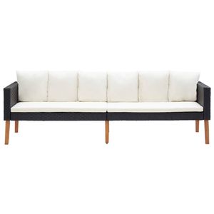 The Living Store Driezitsbank Lounge - 218x67x60 cm - Duurzaam PE-rattan - Gepoedercoat staal - Zwart