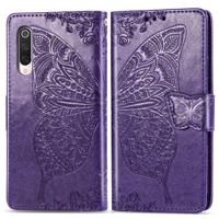 Voor Xiaomi 9 Pro Butterfly Love Flower reliëf horizontale Flip lederen draagtas met beugel Lanyard Card slot portemonnee (donker paars)