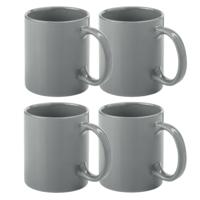 Koffie mokken/bekers - 4x - keramiek - glans - met oor - grijs - 370 ml