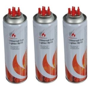 3x Aansteker gas / butaan gasfles 250 ml