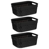 5Five Opbergmand/box van kunststof - 3x - zwart - 21 x 27 x 11 cm - 5 liter