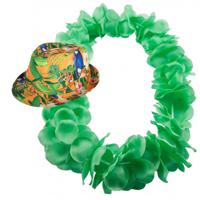 Hawaii thema party verkleedset - Hoedje Tropical print - bloemenkrans neon groen- Tropical toppers - thumbnail