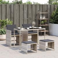 5-delige Tuinset met kussens poly rattan lichtgrijs