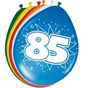 85 jaar verjaardag leeftijd ballonnen - 8x stuks - mix kleuren - feestartikelen/versiering