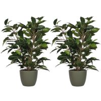 2x stuks groene ficus kunstplant 40 cm met plantenpot dennengroen D13.5 en H12.5 cm - thumbnail