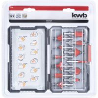 kwb 757295 Bovenfreesset Hardmetaal Schachtdiameter 8 mm 12-delig