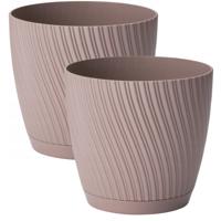 Form Plastic Plantenpot/bloempot Waves - 2x - kunststof - beige - D17 x H15 cm - thumbnail