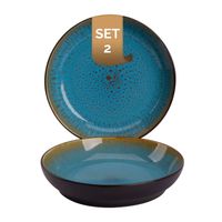 Palmer Bord diep Lotus 21 cm Turquoise Zwart Stoneware 2 stuks - thumbnail