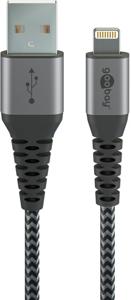 goobay Lightning > USB-A textielkabel met metalen aansluitingen kabel 0,5 meter