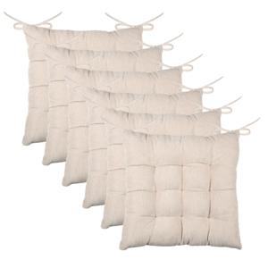 Stof Textile stoelkussen Dandy - 6x - creme beige - 38 x 38 x 5 cm - touwtjes sluiting - ribcord