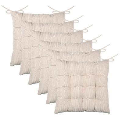Stof Textile stoelkussen Dandy - 6x - creme beige - 38 x 38 x 5 cm - touwtjes sluiting - ribcord
