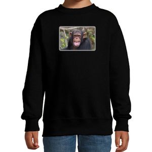 Dieren sweater / trui met Chimpansee apen foto zwart voor kinderen