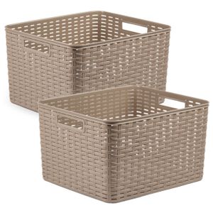 4x stuks rotan gevlochten opbergmand/opbergbox kunststof - taupe - 34 x 40 x 23 cm