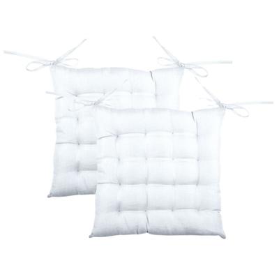 Stof Textile stoelkussen BEA - 2x - wit - 40 x 40 x 4 cm - touwtjes sluiting - binnen/buiten